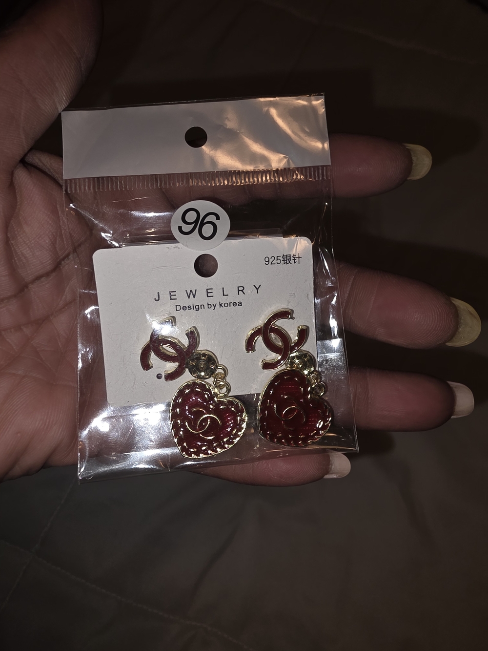 Red Heart Drop Earrings with Gold Accents - Designer-Inspired Women Jewelry